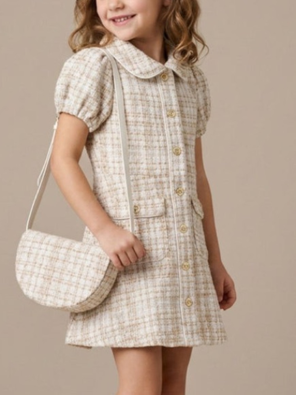 Draper James light pink tweed collared button down dress